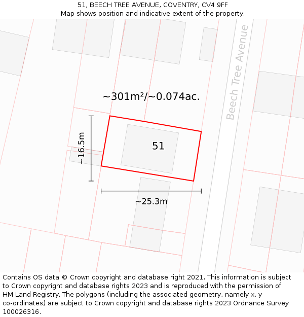 51, BEECH TREE AVENUE, COVENTRY, CV4 9FF: Plot and title map
