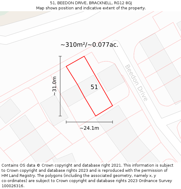 51, BEEDON DRIVE, BRACKNELL, RG12 8GJ: Plot and title map