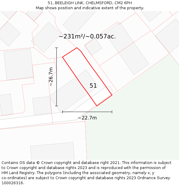 51, BEELEIGH LINK, CHELMSFORD, CM2 6PH: Plot and title map