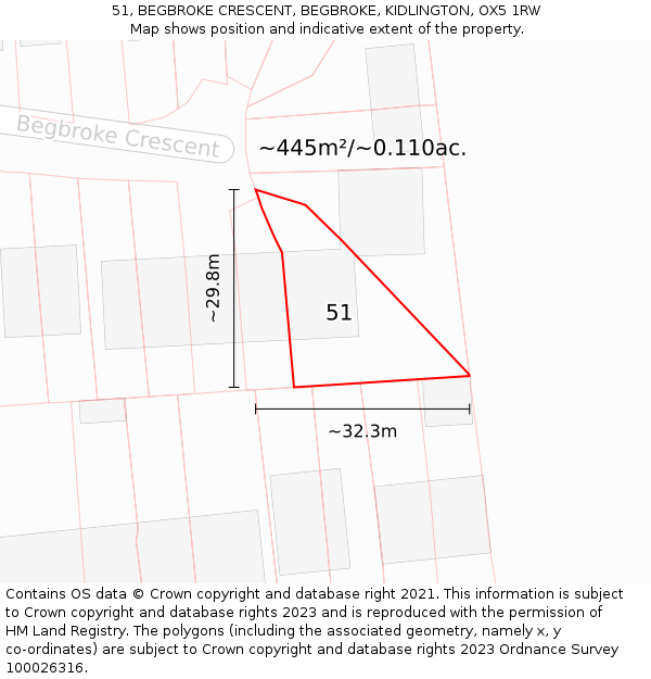 51, BEGBROKE CRESCENT, BEGBROKE, KIDLINGTON, OX5 1RW: Plot and title map