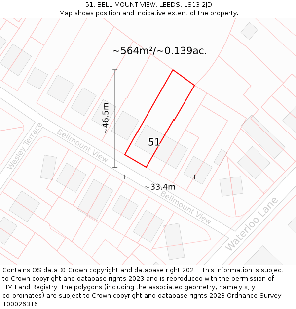 51, BELL MOUNT VIEW, LEEDS, LS13 2JD: Plot and title map