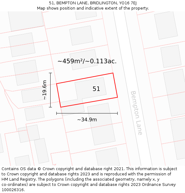 51, BEMPTON LANE, BRIDLINGTON, YO16 7EJ: Plot and title map