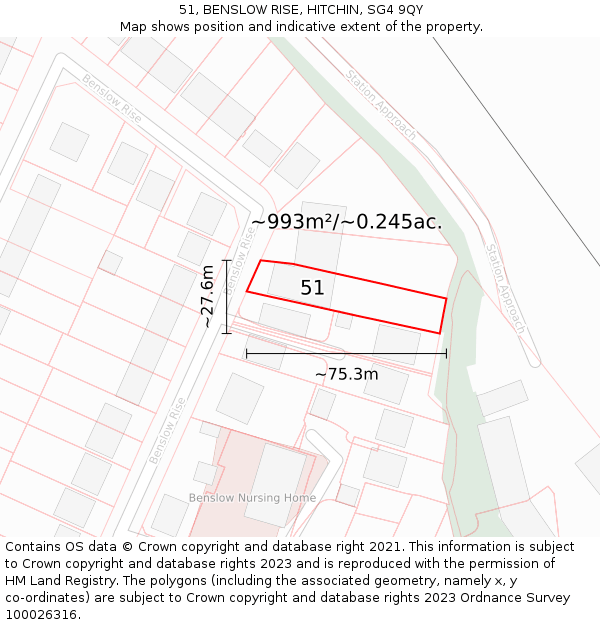 51, BENSLOW RISE, HITCHIN, SG4 9QY: Plot and title map