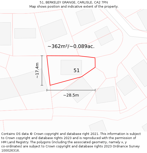 51, BERKELEY GRANGE, CARLISLE, CA2 7PN: Plot and title map