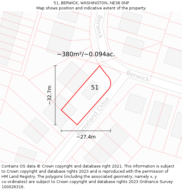 51, BERWICK, WASHINGTON, NE38 0NP: Plot and title map