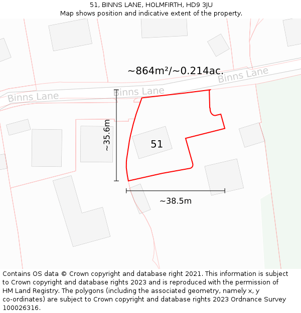 51, BINNS LANE, HOLMFIRTH, HD9 3JU: Plot and title map