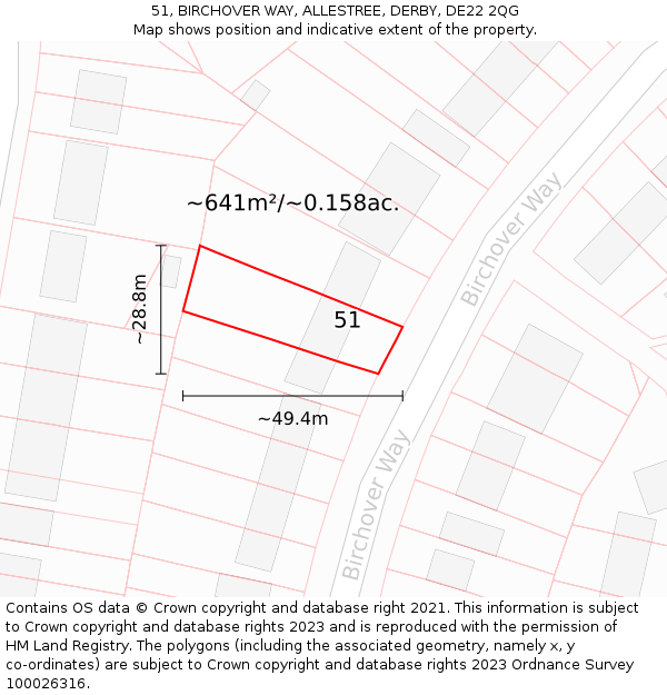 51, BIRCHOVER WAY, ALLESTREE, DERBY, DE22 2QG: Plot and title map