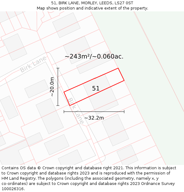 51, BIRK LANE, MORLEY, LEEDS, LS27 0ST: Plot and title map