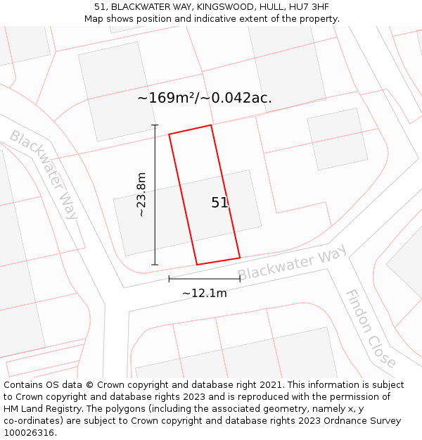 51, BLACKWATER WAY, KINGSWOOD, HULL, HU7 3HF: Plot and title map
