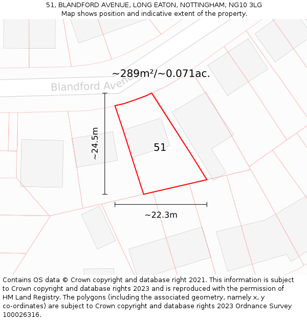 51, BLANDFORD AVENUE, LONG EATON, NOTTINGHAM, NG10 3LG: Plot and title map
