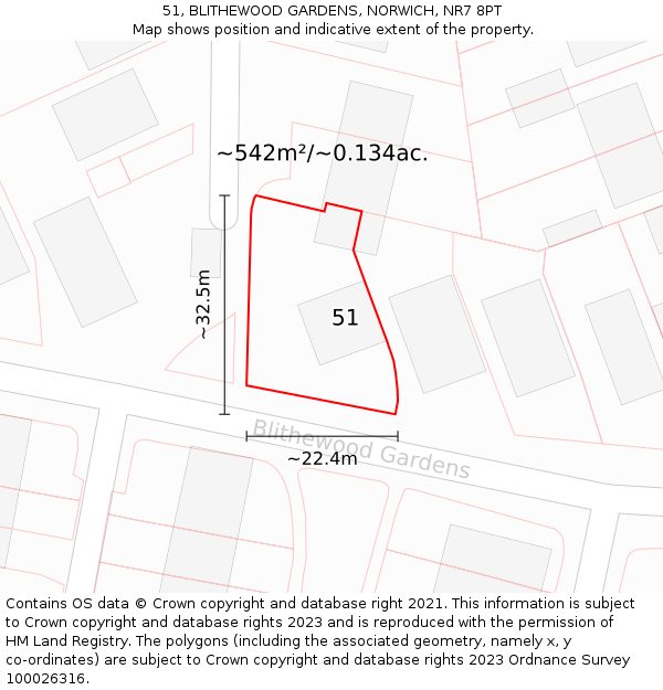 51, BLITHEWOOD GARDENS, NORWICH, NR7 8PT: Plot and title map