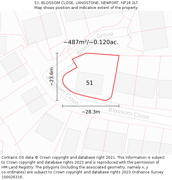 51, BLOSSOM CLOSE, LANGSTONE, NEWPORT, NP18 2LT: Plot and title map