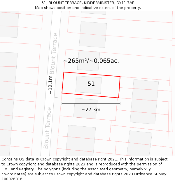 51, BLOUNT TERRACE, KIDDERMINSTER, DY11 7AE: Plot and title map