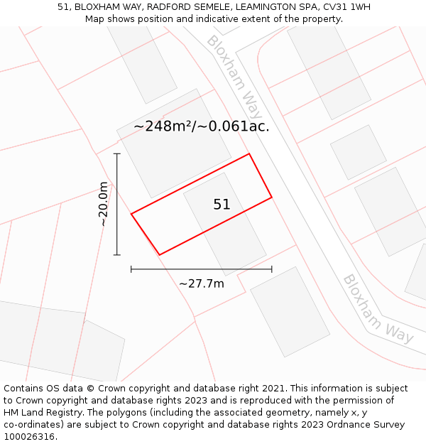 51, BLOXHAM WAY, RADFORD SEMELE, LEAMINGTON SPA, CV31 1WH: Plot and title map
