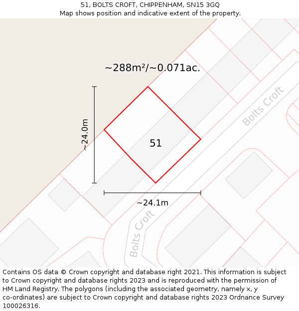 51, BOLTS CROFT, CHIPPENHAM, SN15 3GQ: Plot and title map