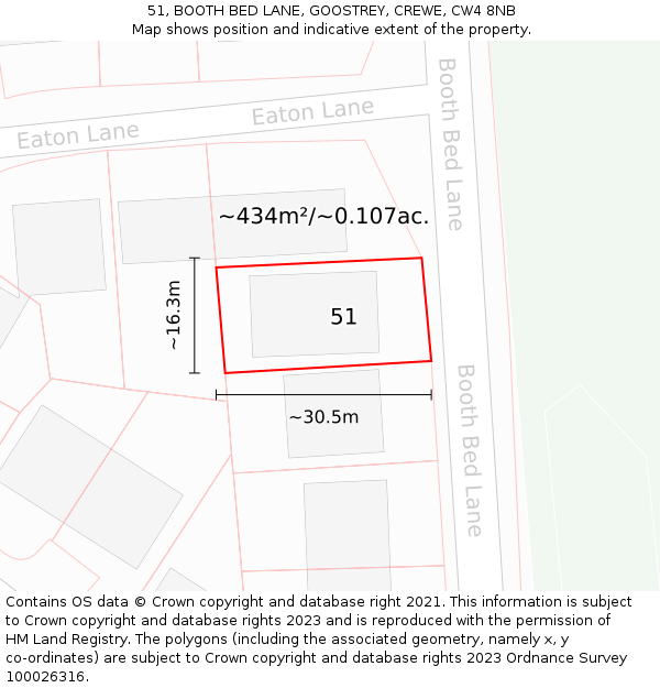 51, BOOTH BED LANE, GOOSTREY, CREWE, CW4 8NB: Plot and title map