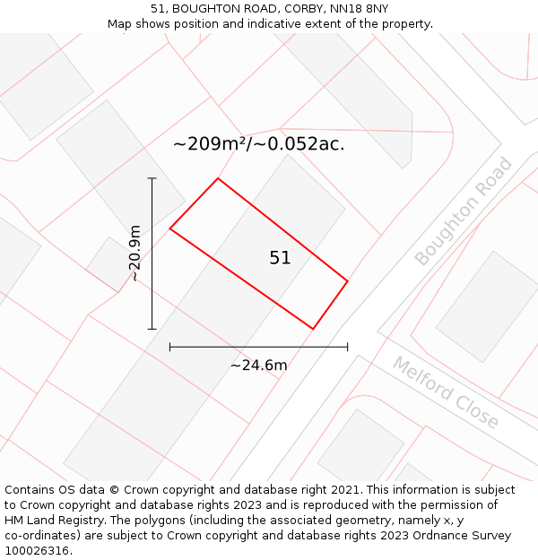 51, BOUGHTON ROAD, CORBY, NN18 8NY: Plot and title map