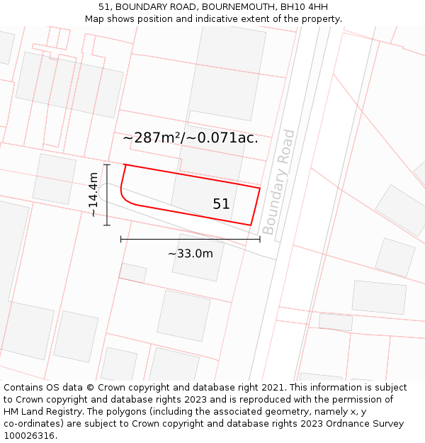 51, BOUNDARY ROAD, BOURNEMOUTH, BH10 4HH: Plot and title map
