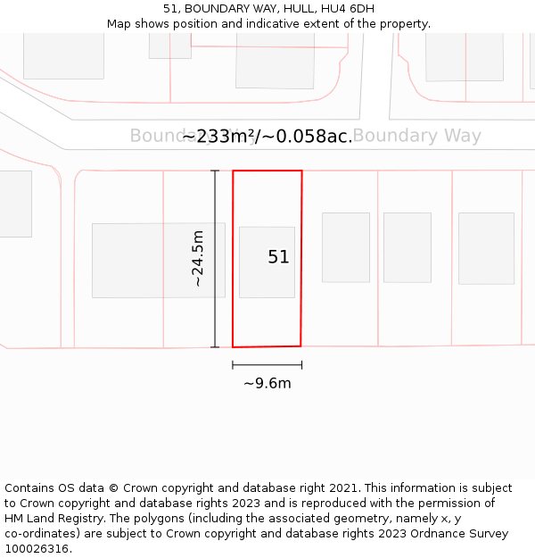 51, BOUNDARY WAY, HULL, HU4 6DH: Plot and title map