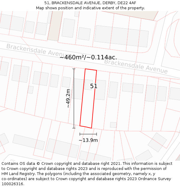 51, BRACKENSDALE AVENUE, DERBY, DE22 4AF: Plot and title map