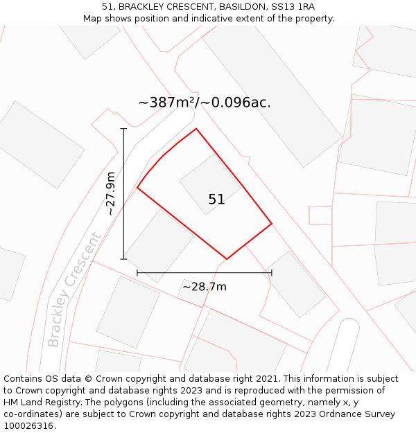 51, BRACKLEY CRESCENT, BASILDON, SS13 1RA: Plot and title map