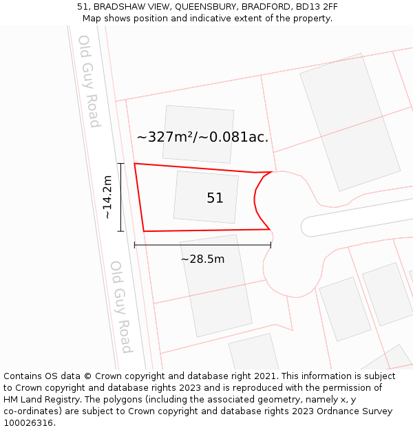 51, BRADSHAW VIEW, QUEENSBURY, BRADFORD, BD13 2FF: Plot and title map