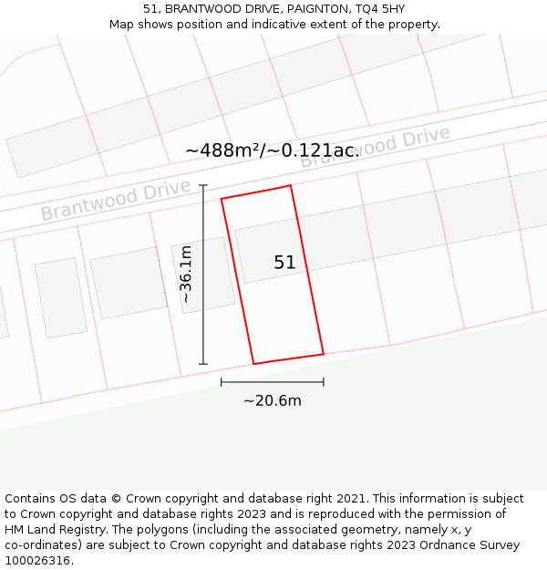 51, BRANTWOOD DRIVE, PAIGNTON, TQ4 5HY: Plot and title map