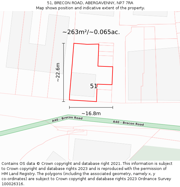 51, BRECON ROAD, ABERGAVENNY, NP7 7RA: Plot and title map