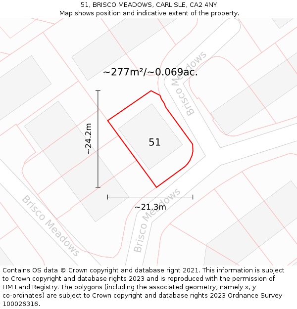 51, BRISCO MEADOWS, CARLISLE, CA2 4NY: Plot and title map