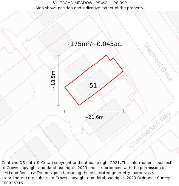 51, BROAD MEADOW, IPSWICH, IP8 3SP: Plot and title map