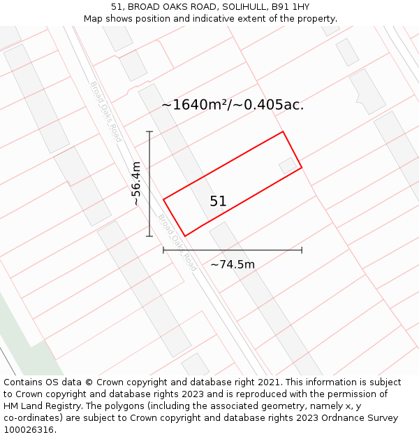 51, BROAD OAKS ROAD, SOLIHULL, B91 1HY: Plot and title map