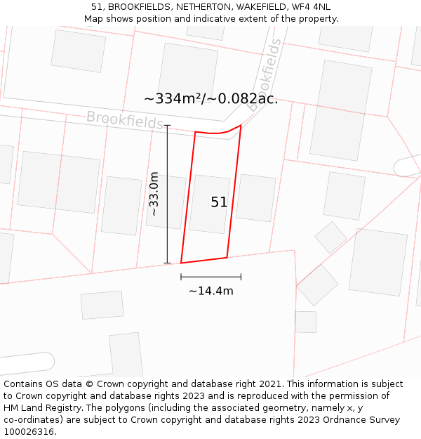 51, BROOKFIELDS, NETHERTON, WAKEFIELD, WF4 4NL: Plot and title map