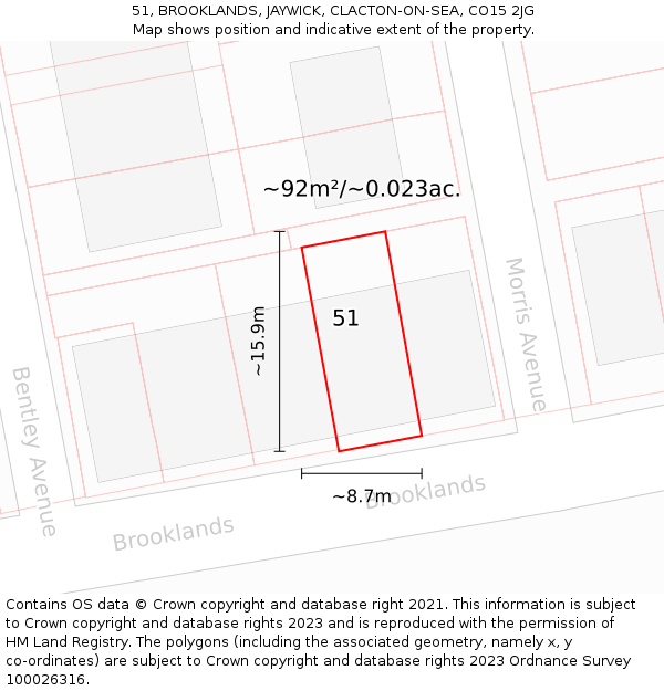 51, BROOKLANDS, JAYWICK, CLACTON-ON-SEA, CO15 2JG: Plot and title map