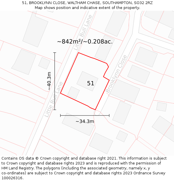 51, BROOKLYNN CLOSE, WALTHAM CHASE, SOUTHAMPTON, SO32 2RZ: Plot and title map