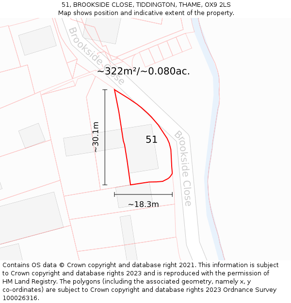 51, BROOKSIDE CLOSE, TIDDINGTON, THAME, OX9 2LS: Plot and title map