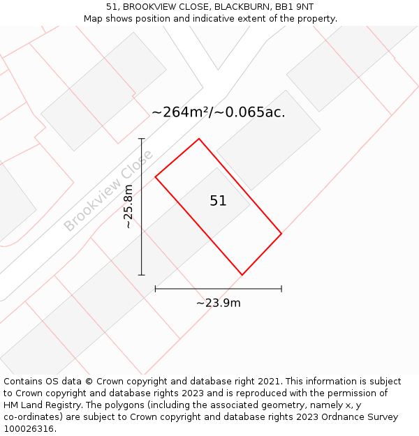 51, BROOKVIEW CLOSE, BLACKBURN, BB1 9NT: Plot and title map