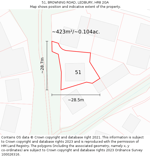 51, BROWNING ROAD, LEDBURY, HR8 2GA: Plot and title map
