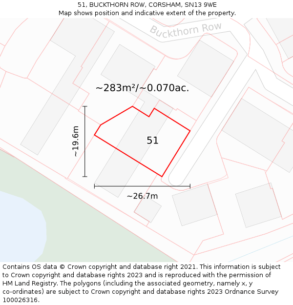 51, BUCKTHORN ROW, CORSHAM, SN13 9WE: Plot and title map