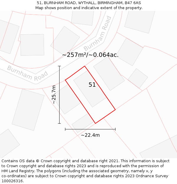 51, BURNHAM ROAD, WYTHALL, BIRMINGHAM, B47 6AS: Plot and title map