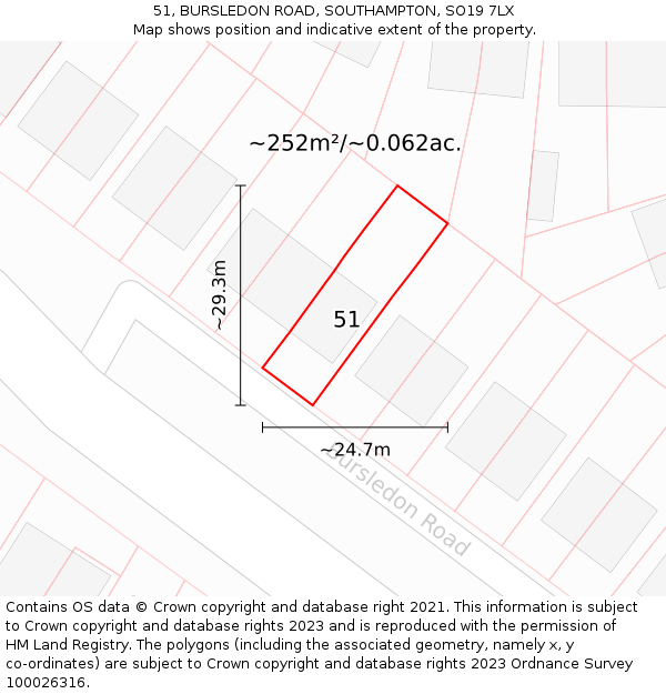 51, BURSLEDON ROAD, SOUTHAMPTON, SO19 7LX: Plot and title map