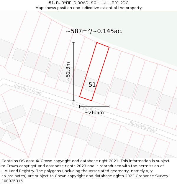 51, BURYFIELD ROAD, SOLIHULL, B91 2DG: Plot and title map