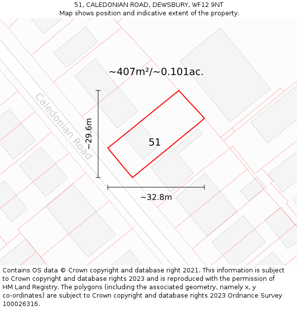 51, CALEDONIAN ROAD, DEWSBURY, WF12 9NT: Plot and title map