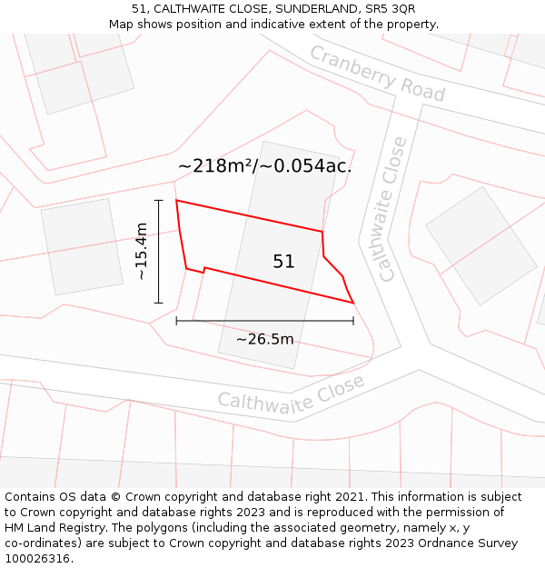 51, CALTHWAITE CLOSE, SUNDERLAND, SR5 3QR: Plot and title map