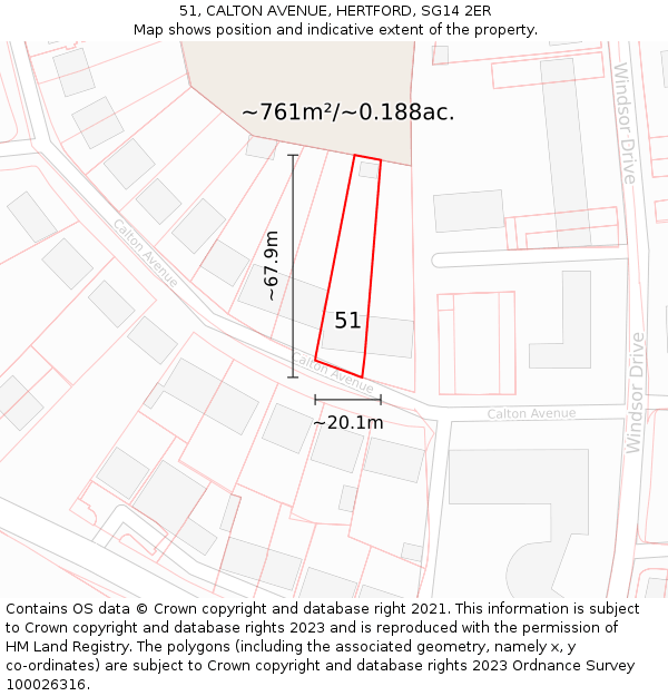 51, CALTON AVENUE, HERTFORD, SG14 2ER: Plot and title map