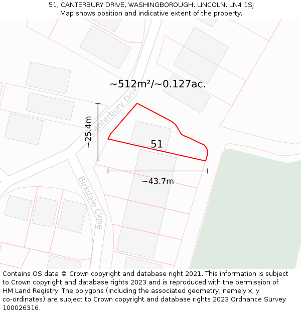 51, CANTERBURY DRIVE, WASHINGBOROUGH, LINCOLN, LN4 1SJ: Plot and title map