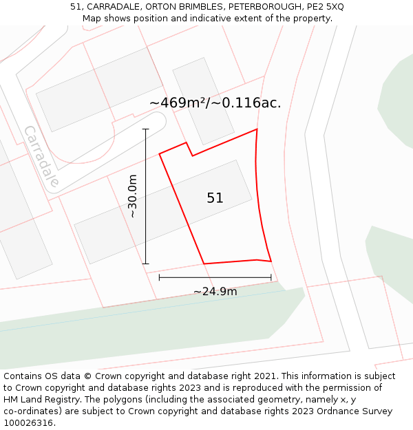 51, CARRADALE, ORTON BRIMBLES, PETERBOROUGH, PE2 5XQ: Plot and title map