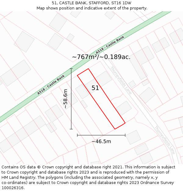 51, CASTLE BANK, STAFFORD, ST16 1DW: Plot and title map