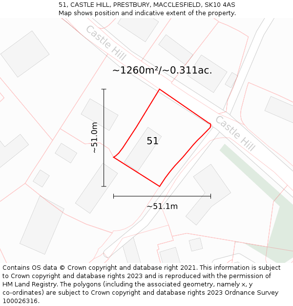 51, CASTLE HILL, PRESTBURY, MACCLESFIELD, SK10 4AS: Plot and title map