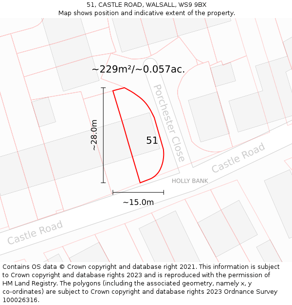 51, CASTLE ROAD, WALSALL, WS9 9BX: Plot and title map