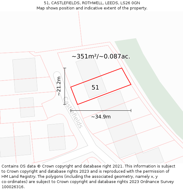 51, CASTLEFIELDS, ROTHWELL, LEEDS, LS26 0GN: Plot and title map